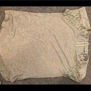 Tan Lace Sleeve T-Shirt